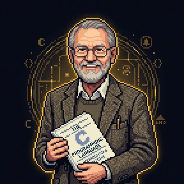 Brian Kernighan pixel portrait