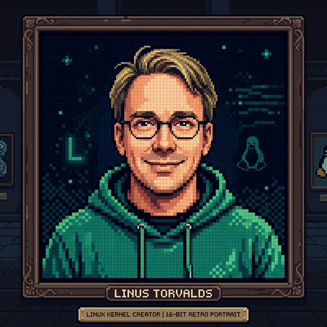 Linus Torvalds pixel portrait